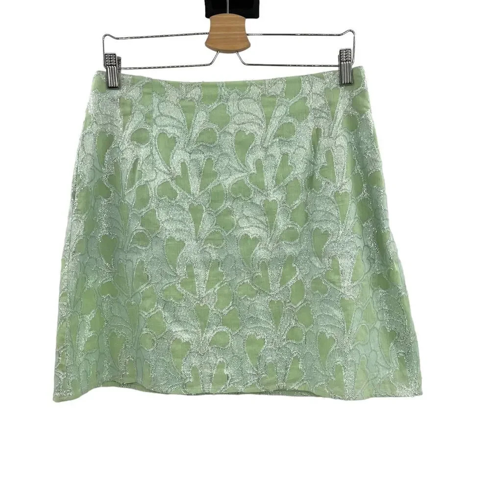 Roller Rabbit Clermont Blanche Lurex A-Line Skirt in Mint Green Size Medium